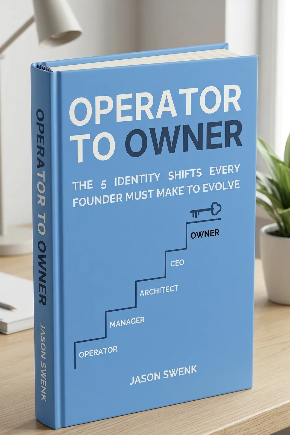 Operator to Owner by Jason Swenk, book cover showing the 5-stage evolution from Operator to Owner